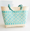 Quatrefoil Basket Weave Tote Bag - Turquoise-240 Bags-NYW-Coastal Bloom Boutique, find the trendiest versions of the popular styles and looks Located in Indialantic, FL