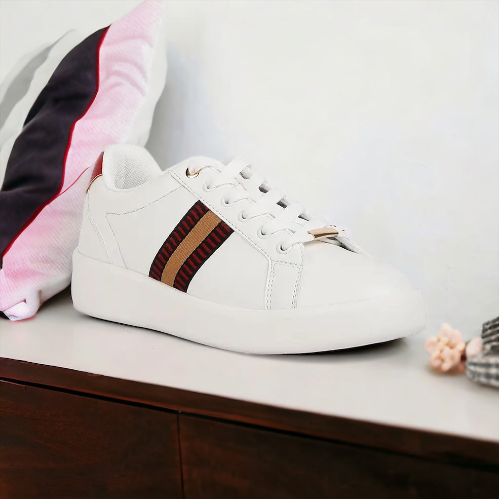 Classic Stripes Embroidered Sneakers - White-250 Shoes-RagCompany-Coastal Bloom Boutique, find the trendiest versions of the popular styles and looks Located in Indialantic, FL