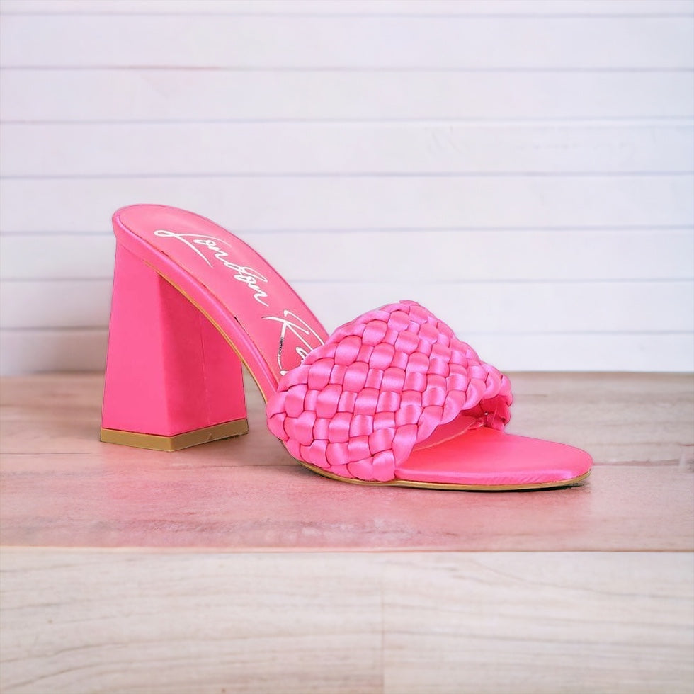 Braided Satin Block Sandals - Neon Pink-250 Shoes-RagCompany-Coastal Bloom Boutique, find the trendiest versions of the popular styles and looks Located in Indialantic, FL