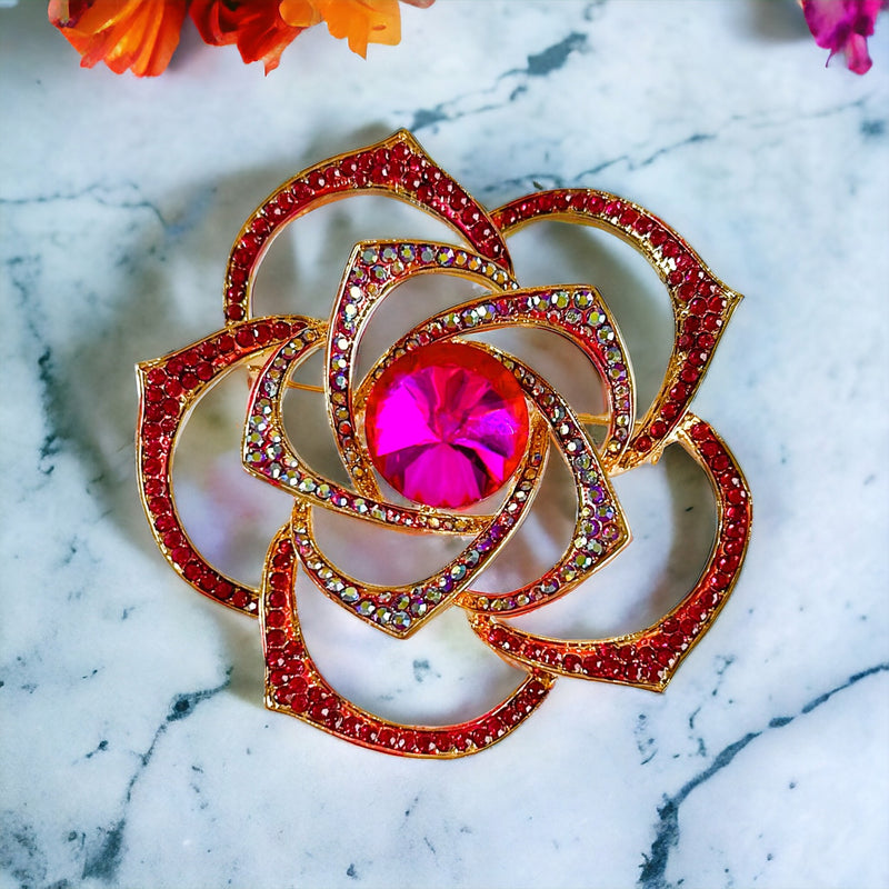 Mega Stone & CZ Flower Pin Brooch - Fuchsia-260 Other Accessories-Wona-Coastal Bloom Boutique, find the trendiest versions of the popular styles and looks Located in Indialantic, FL