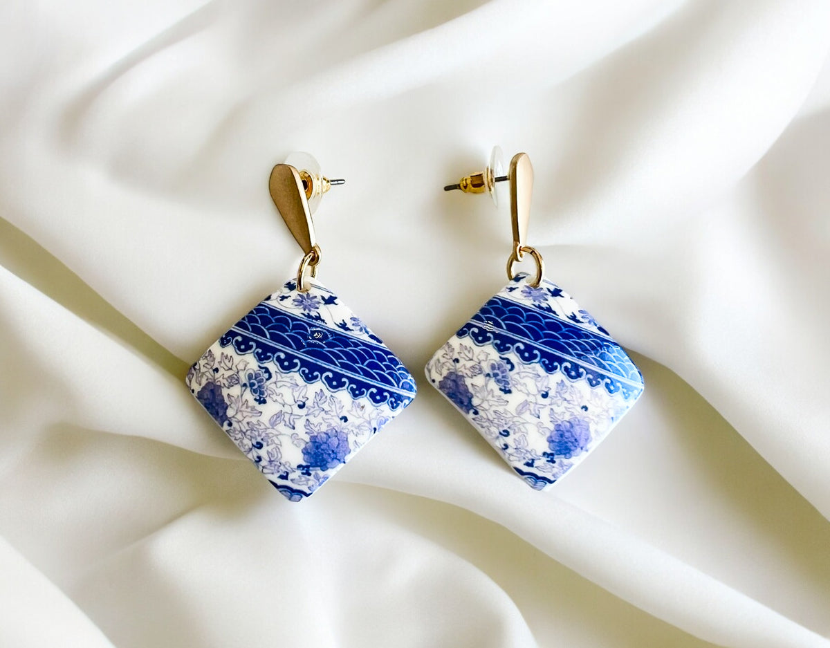 Dangle Diamond Shape Earrings-Blue/White-230 Jewelry-GS JEWELRY-Coastal Bloom Boutique, find the trendiest versions of the popular styles and looks Located in Indialantic, FL