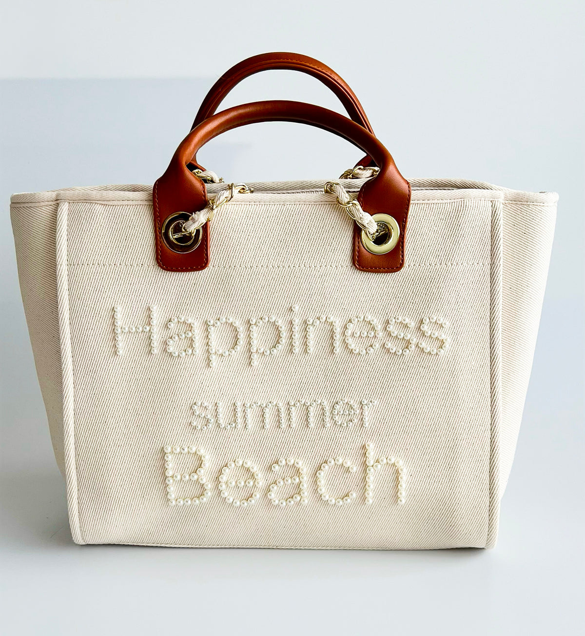 Summer Pearl Detail Canvas Tote Bag-240 Bags-CBALY-Coastal Bloom Boutique, find the trendiest versions of the popular styles and looks Located in Indialantic, FL