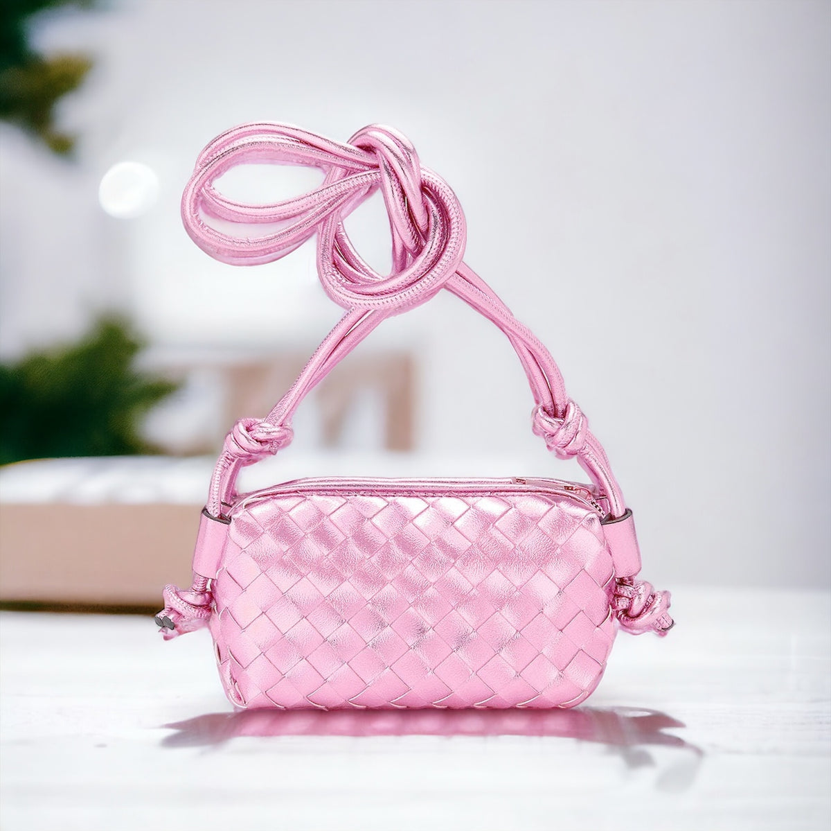 Metallic Faux Leather Textured Crossbody Bag - Pink-240 Bags-Wona Trading-Coastal Bloom Boutique, find the trendiest versions of the popular styles and looks Located in Indialantic, FL
