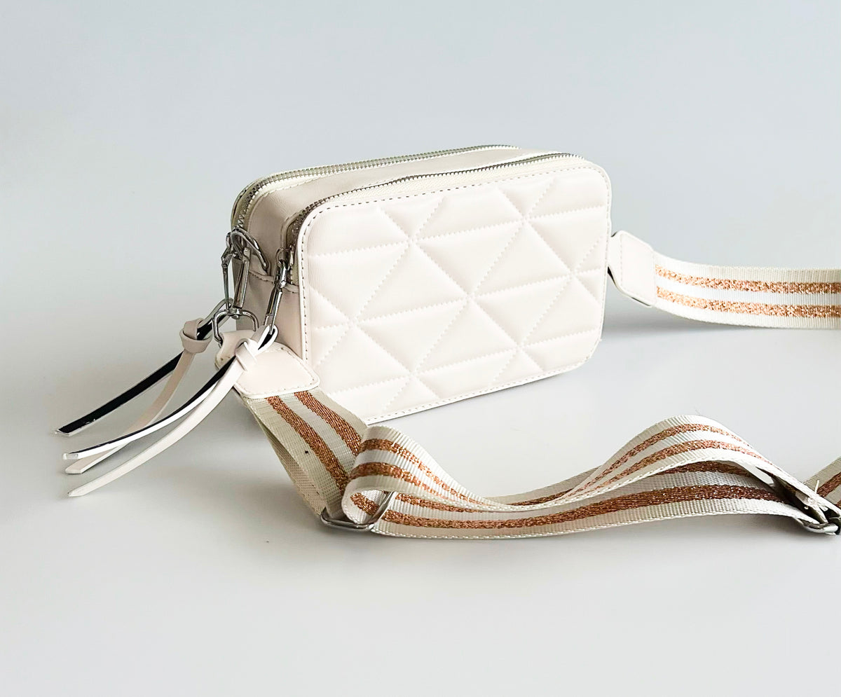 Quilted Zipper Crossbody Bag - White-240 Bags-AppleJuice Accessories by Glamoure/JOIA-Coastal Bloom Boutique, find the trendiest versions of the popular styles and looks Located in Indialantic, FL