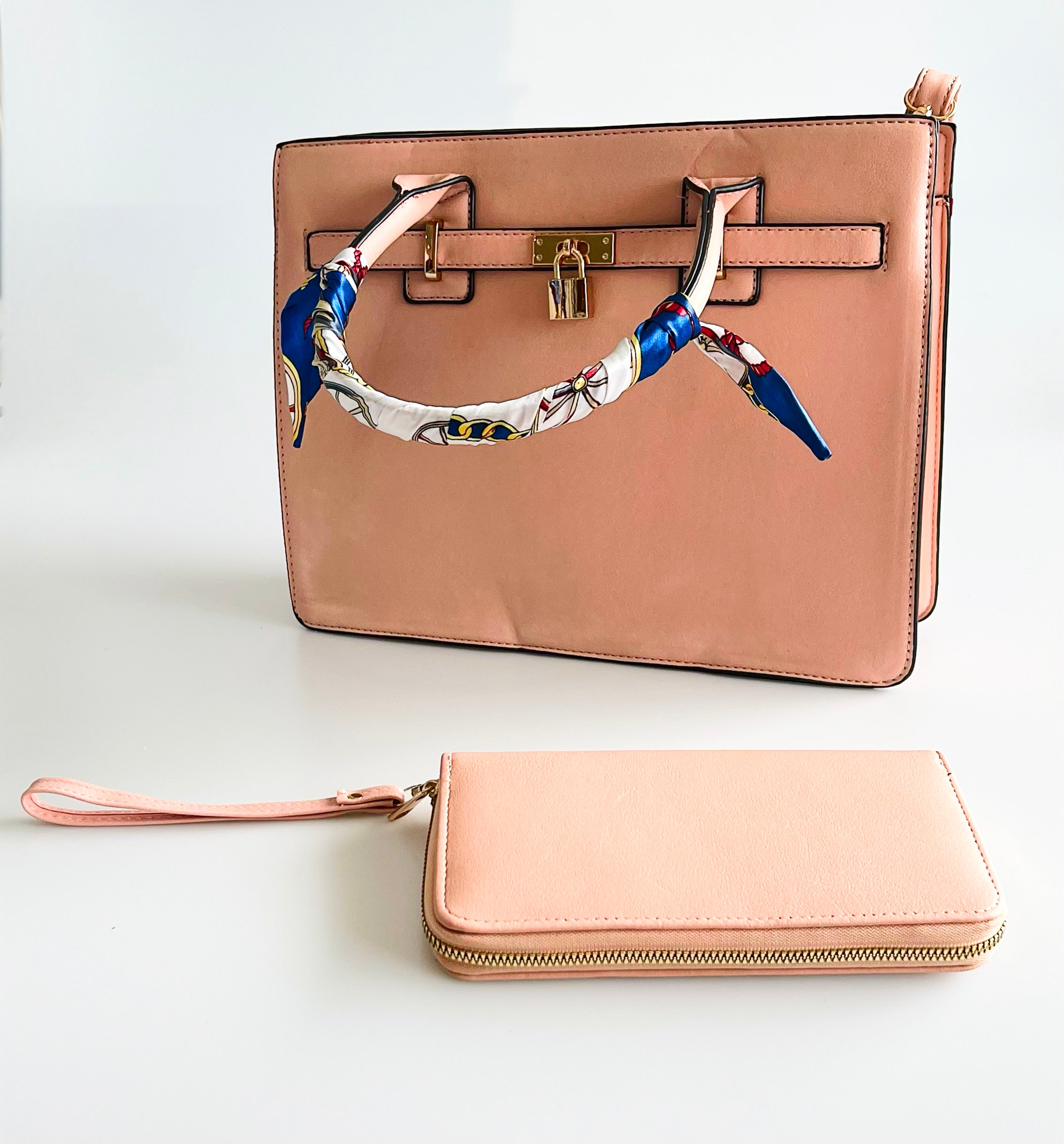 Scarf Handle Satchel Bag and Wallet Set - Blush-240 Bags-AppleJuice Accessories by Glamoure-Coastal Bloom Boutique, find the trendiest versions of the popular styles and looks Located in Indialantic, FL