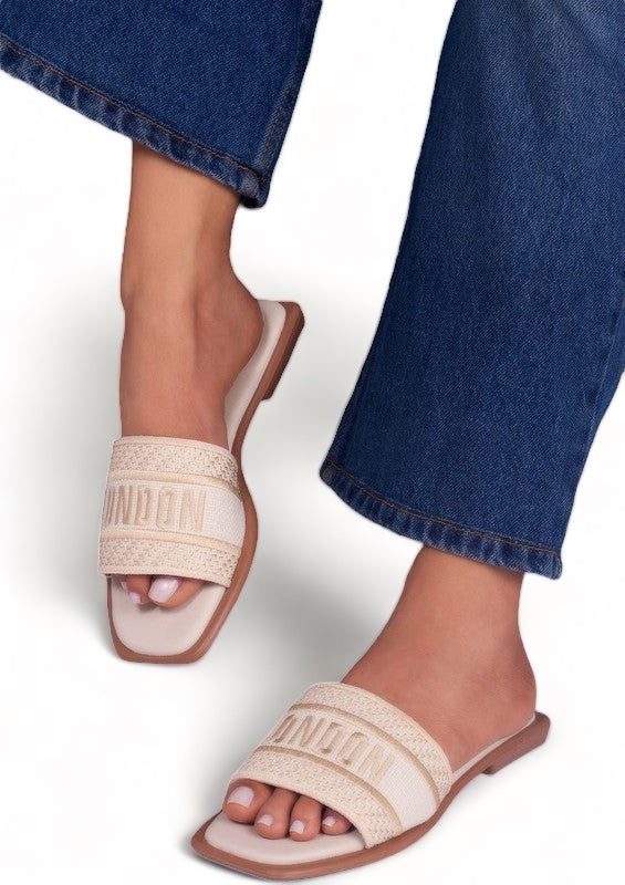 Tan Embroidered Slip On Sandals - London-250 Shoes-Maker's Shoes-Coastal Bloom Boutique, find the trendiest versions of the popular styles and looks Located in Indialantic, FL