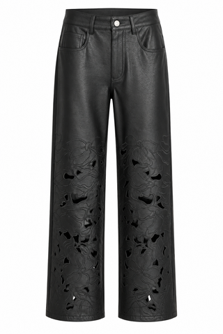 Leather Floral Laser Cut Pants