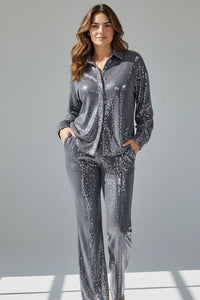 Midnight Mirage Sequin Two-Piece Set-210 Loungewear/Sets-Rousseau-Coastal Bloom Boutique, find the trendiest versions of the popular styles and looks Located in Indialantic, FL