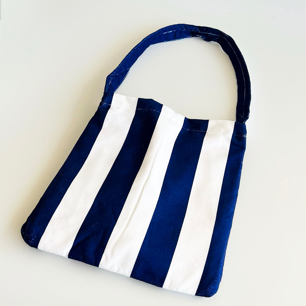 Stripe Printed Beach Towel Bag - Navy-240 Bags-AppleJuice Accessories by Glamoure-Coastal Bloom Boutique, find the trendiest versions of the popular styles and looks Located in Indialantic, FL