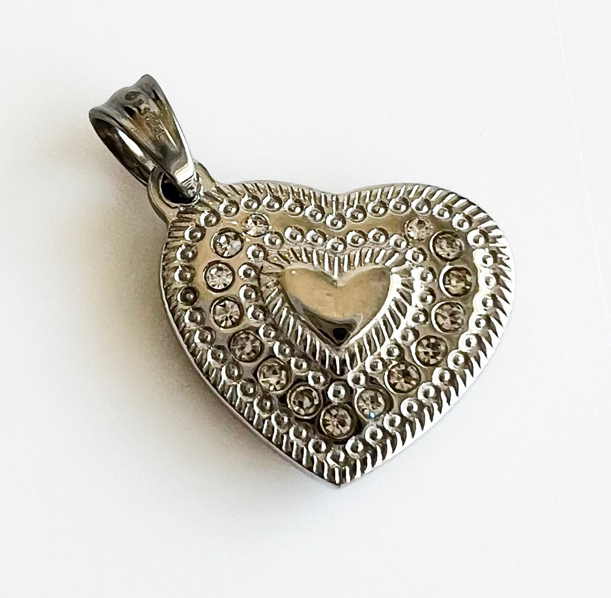 Stainless Steel CZ Stones Heart Charm-230 Jewelry-NYC-Coastal Bloom Boutique, find the trendiest versions of the popular styles and looks Located in Indialantic, FL