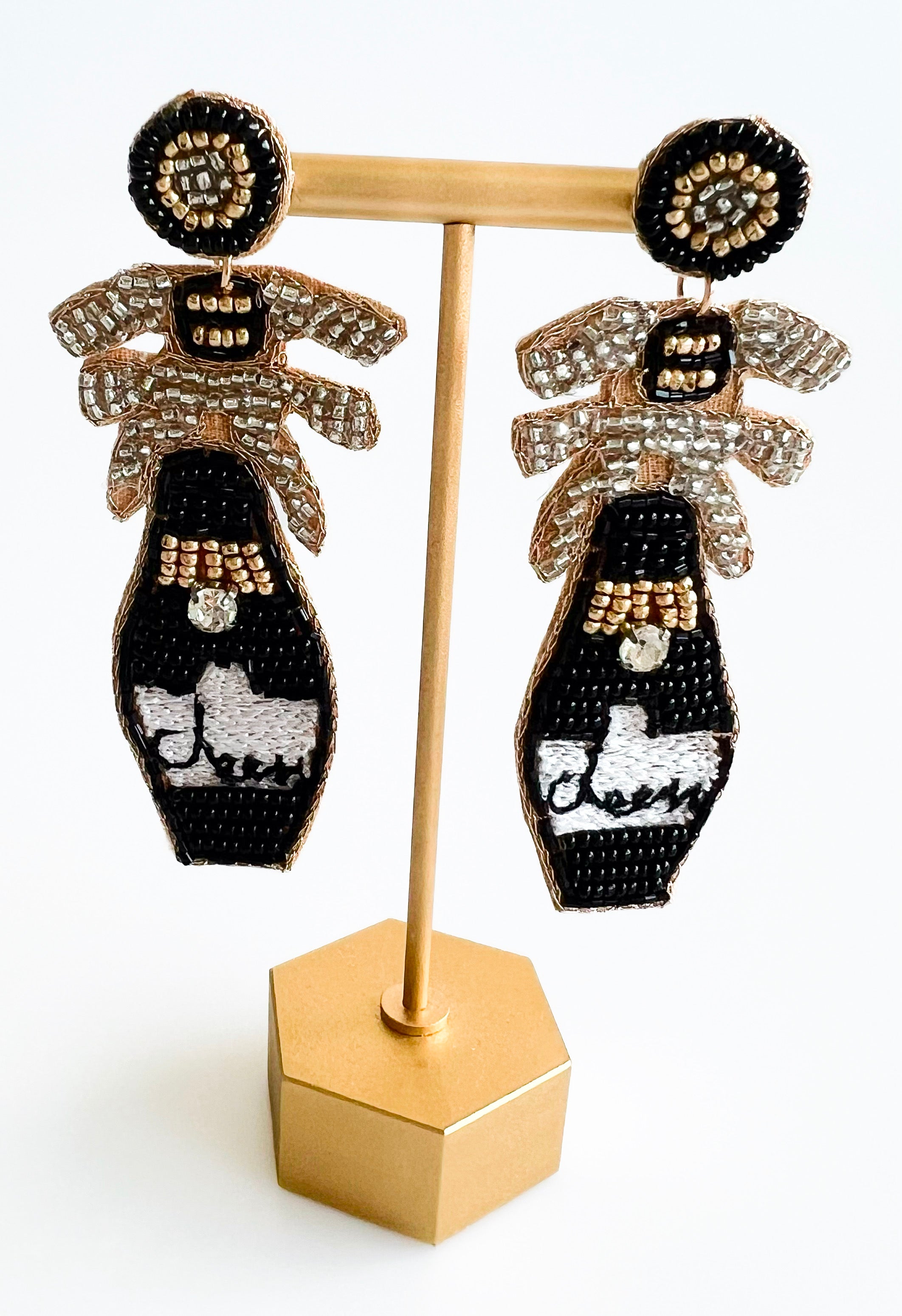 Cheers Champagne Bottle Beaded Earrings-230 Jewelry-US Jewelry House-Coastal Bloom Boutique, find the trendiest versions of the popular styles and looks Located in Indialantic, FL