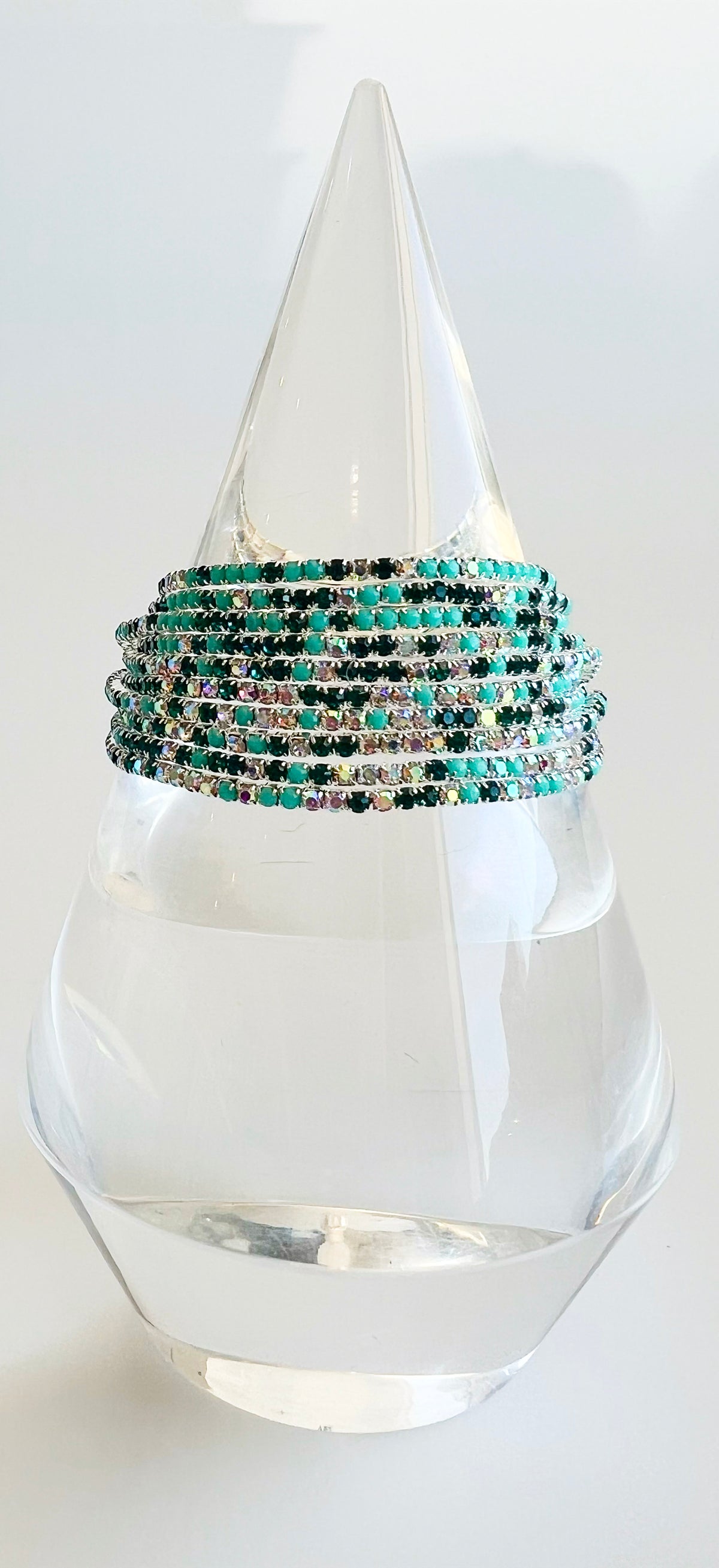 Cz Sparkling Elastic Bracelet - Silver & Turquoise-230 Jewelry-Darling-Coastal Bloom Boutique, find the trendiest versions of the popular styles and looks Located in Indialantic, FL