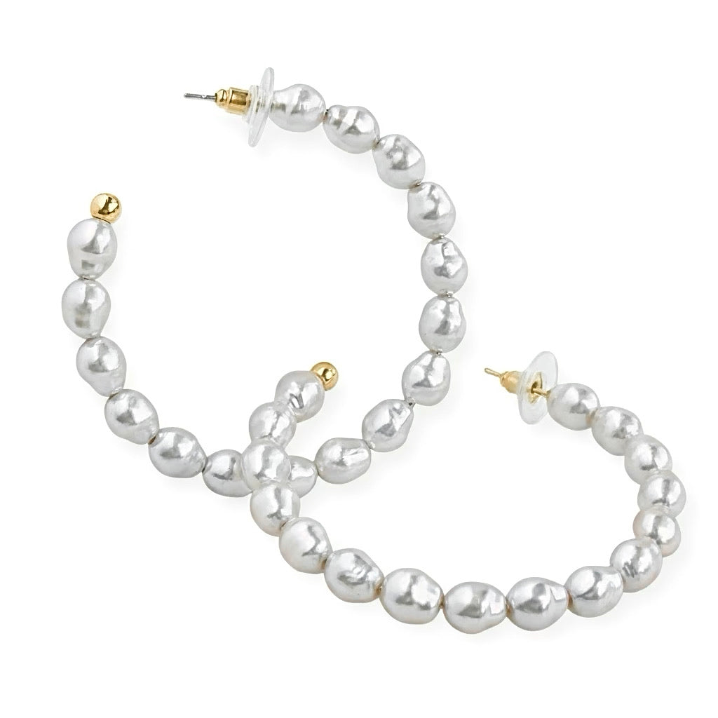 Oceanside Pearl Hoop Earrings-230 Jewelry-GS JEWELRY-Coastal Bloom Boutique, find the trendiest versions of the popular styles and looks Located in Indialantic, FL