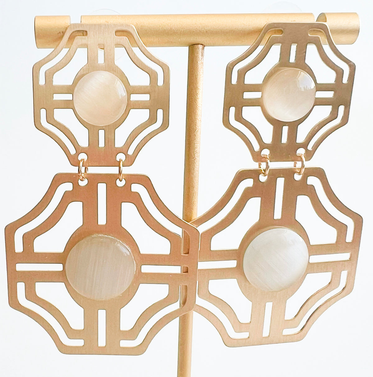 Cutout Maze Gem Earrings - Ivory-230 Jewelry-GS JEWELRY-Coastal Bloom Boutique, find the trendiest versions of the popular styles and looks Located in Indialantic, FL