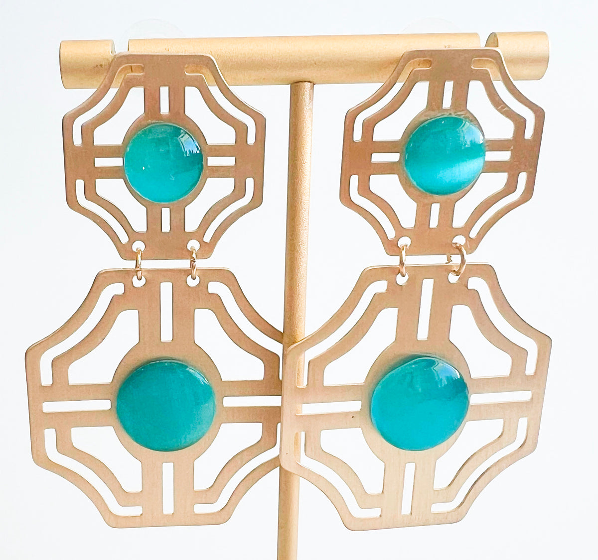 Cutout Maze Gem Earrings - Turquoise-230 Jewelry-GS JEWELRY-Coastal Bloom Boutique, find the trendiest versions of the popular styles and looks Located in Indialantic, FL