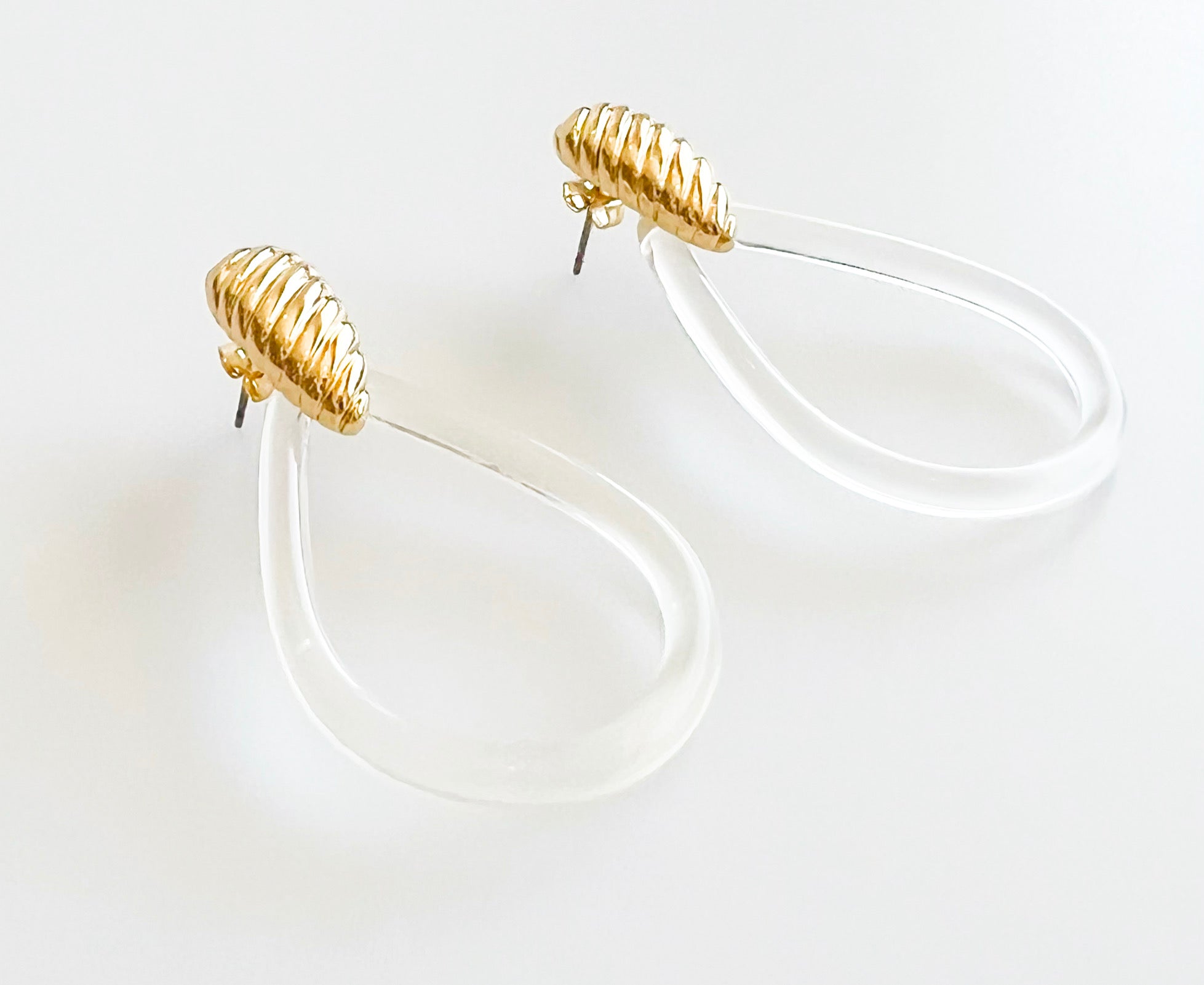 Tow Tone Twist Clear Teardrop Earrings-230 Jewelry-NYC/GS JEWELRY-Coastal Bloom Boutique, find the trendiest versions of the popular styles and looks Located in Indialantic, FL