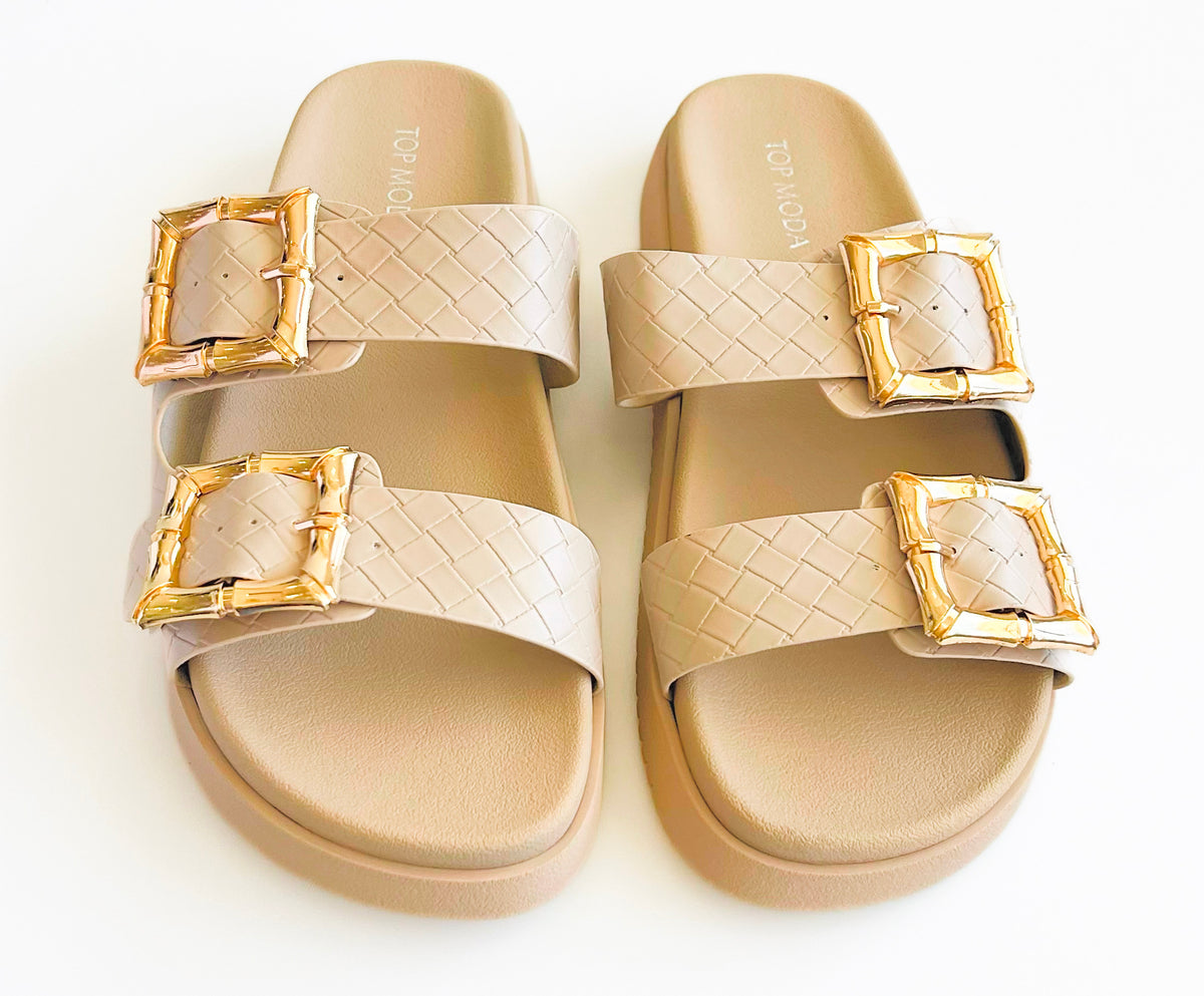 Double Buckle Slip On Sandals-250 Shoes-Shoe La La-Coastal Bloom Boutique, find the trendiest versions of the popular styles and looks Located in Indialantic, FL