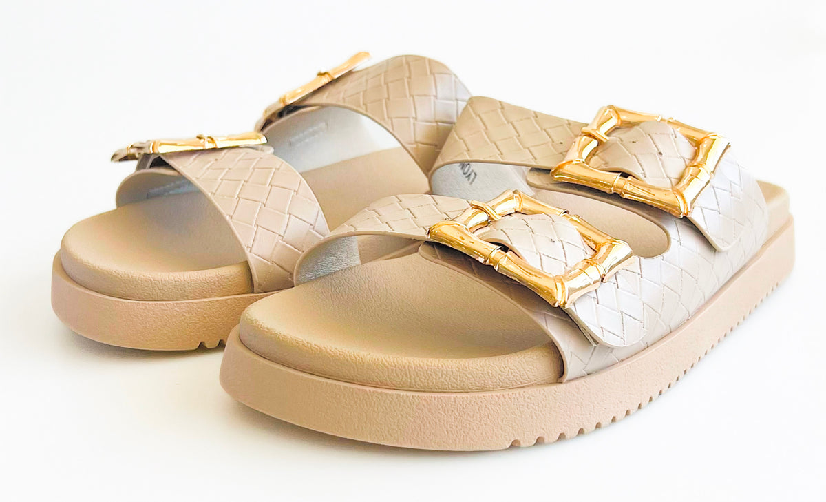 Double Buckle Slip On Sandals-250 Shoes-Shoe La La-Coastal Bloom Boutique, find the trendiest versions of the popular styles and looks Located in Indialantic, FL