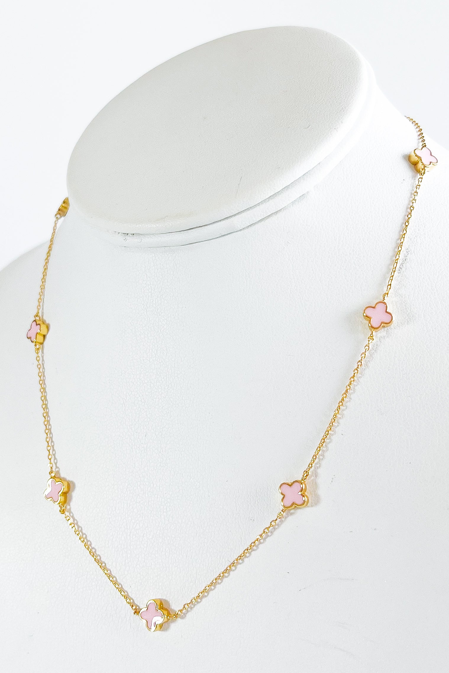 Gold Dipped Mini Clover Necklace - Pink-230 Jewelry-Wona Trading-Coastal Bloom Boutique, find the trendiest versions of the popular styles and looks Located in Indialantic, FL