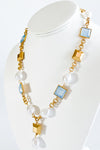 Pearl Square Link Necklace - Light Blue-230 Jewelry-Wona-Coastal Bloom Boutique, find the trendiest versions of the popular styles and looks Located in Indialantic, FL