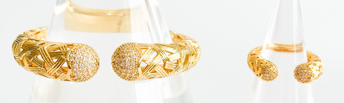 Cz Textured Cuff Bracelet and Ring Set-230 Jewelry-Chasing Bandits-Coastal Bloom Boutique, find the trendiest versions of the popular styles and looks Located in Indialantic, FL