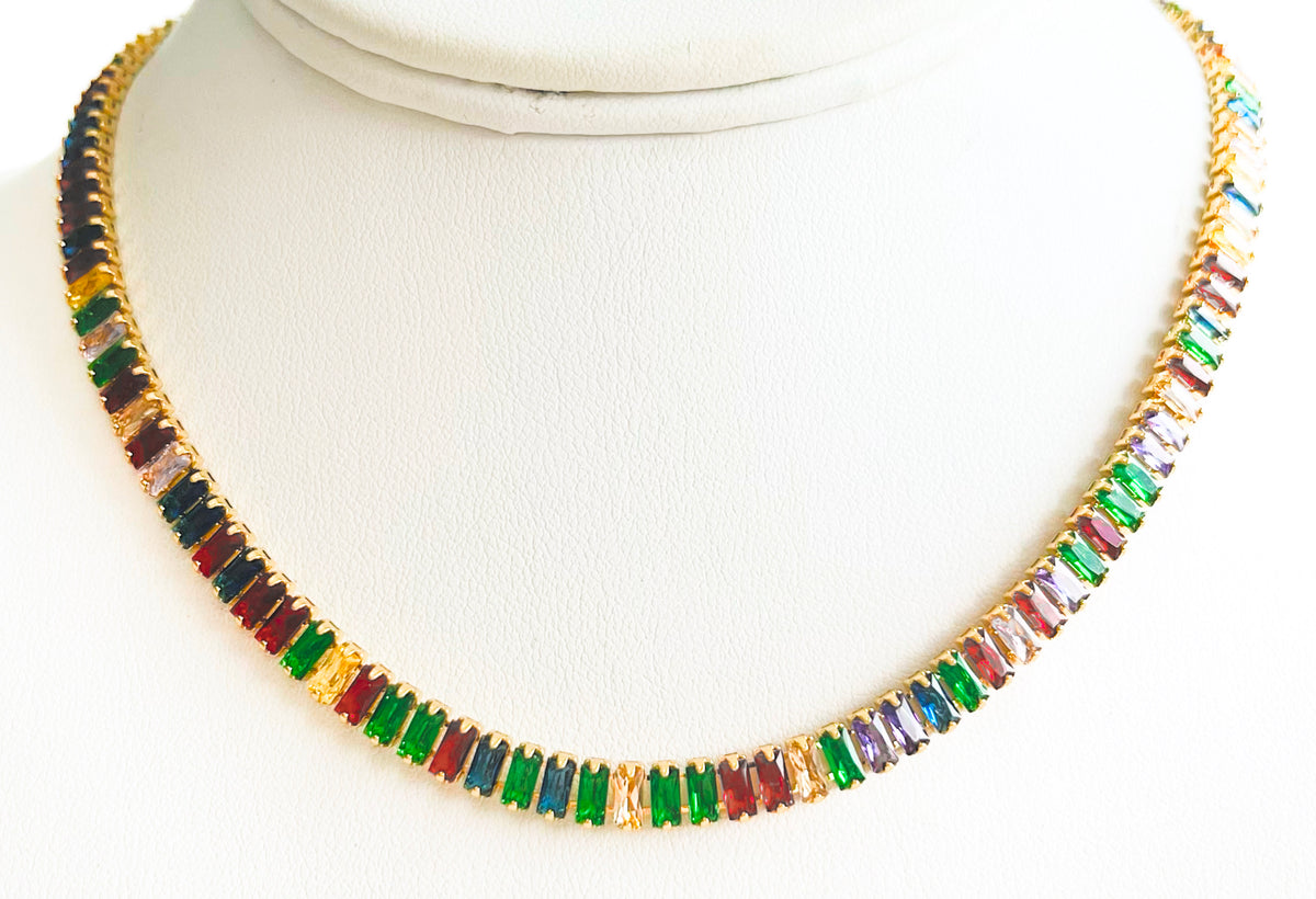 CZ Baguette Necklace - Colorful-230 Jewelry-Darling-Coastal Bloom Boutique, find the trendiest versions of the popular styles and looks Located in Indialantic, FL