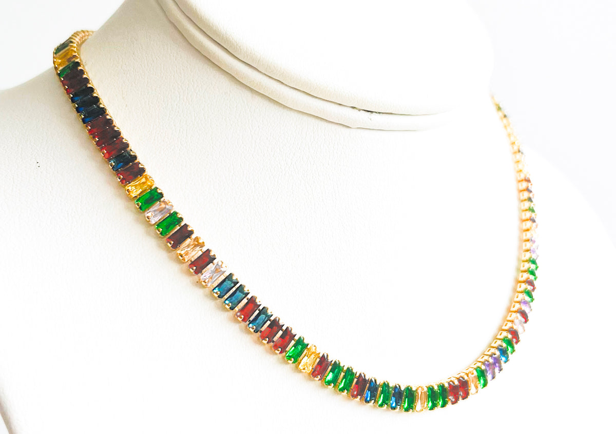 CZ Baguette Necklace - Colorful-230 Jewelry-Darling-Coastal Bloom Boutique, find the trendiest versions of the popular styles and looks Located in Indialantic, FL