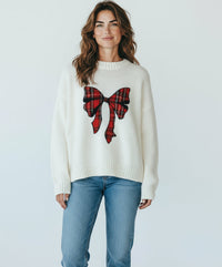 Holiday Keepsake Plaid Bow Knit-140 Sweaters-Dreamers-Coastal Bloom Boutique, find the trendiest versions of the popular styles and looks Located in Indialantic, FL