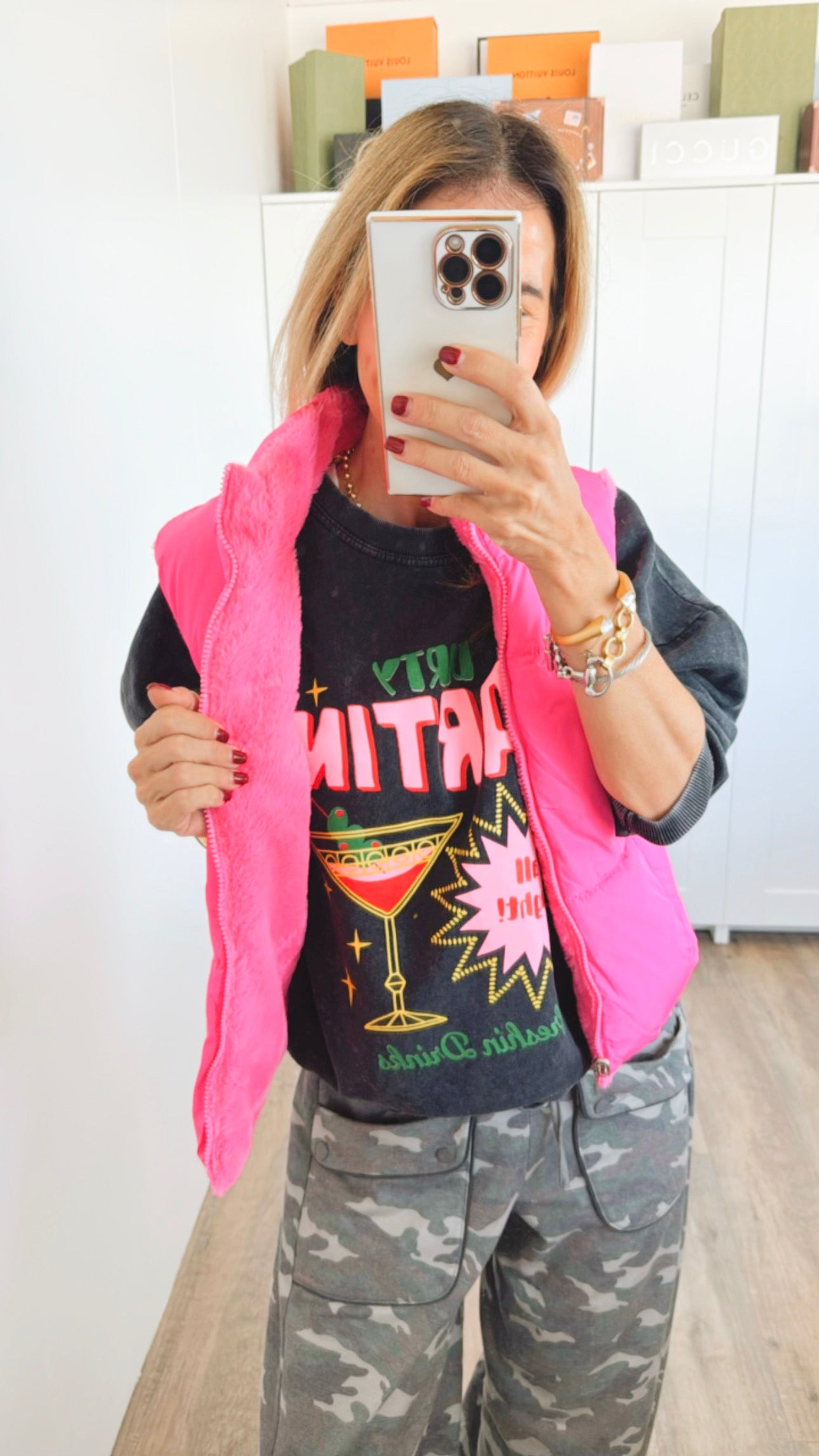 Playful Plush Reversible Zip Vest - Fuchsia