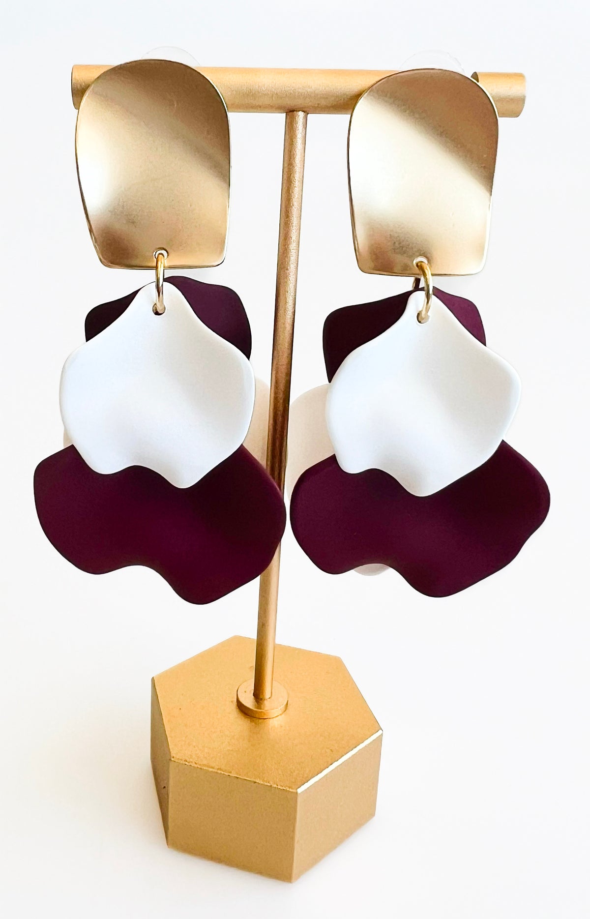 Dangle Petal Earrings - Burgundy & White-230 Jewelry-NYW-Coastal Bloom Boutique, find the trendiest versions of the popular styles and looks Located in Indialantic, FL