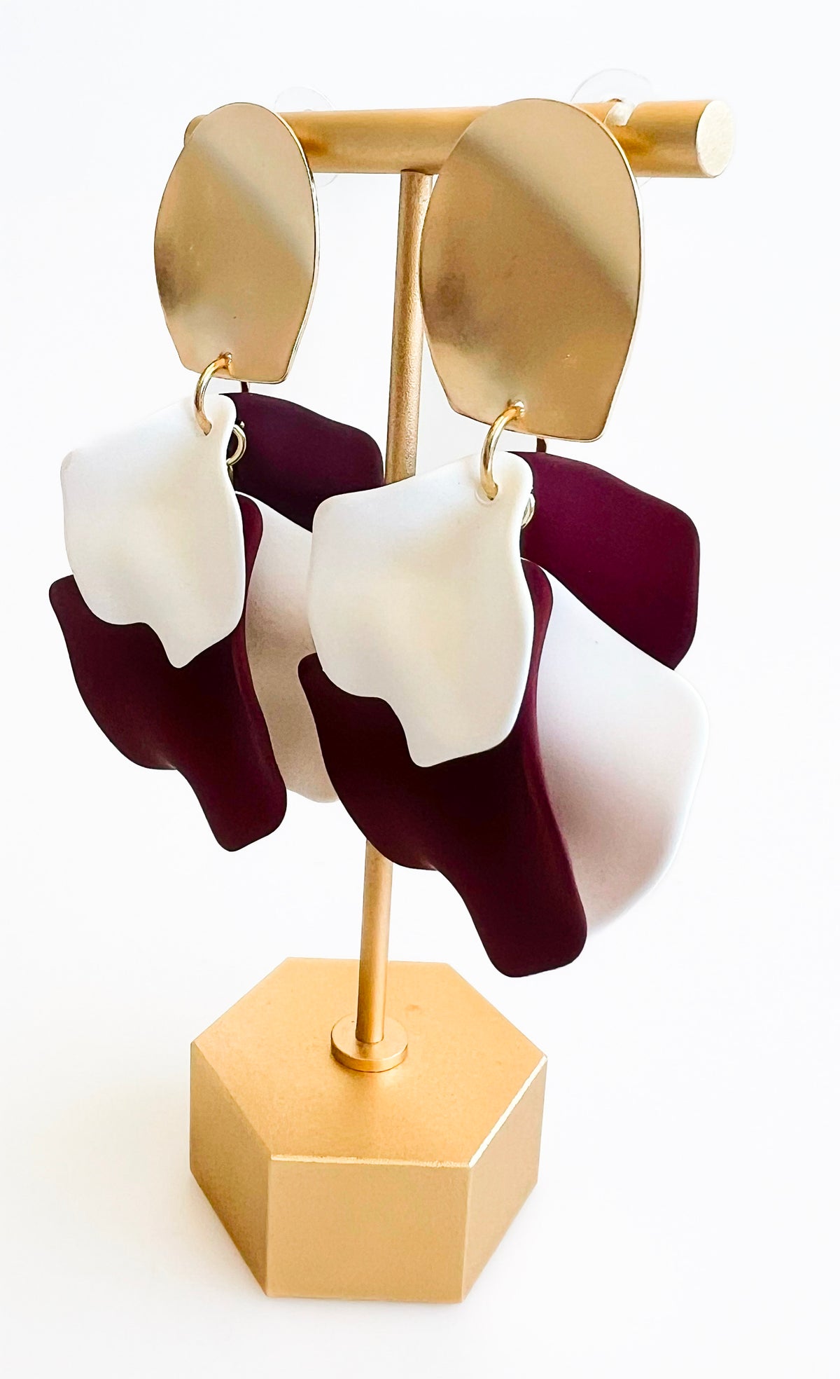 Dangle Petal Earrings - Burgundy & White-230 Jewelry-NYW-Coastal Bloom Boutique, find the trendiest versions of the popular styles and looks Located in Indialantic, FL