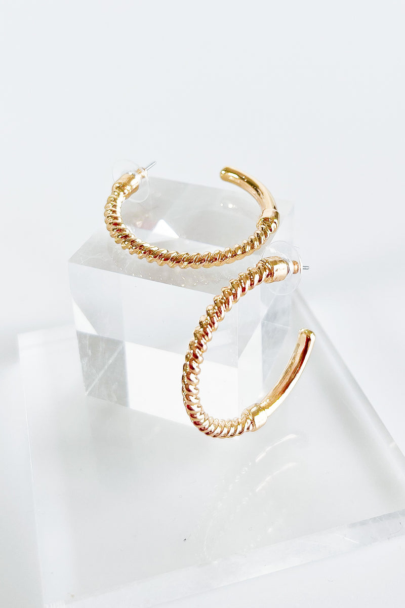 Twisted Rope & Smoothe Hoop Earrings - Medium-230 Jewelry-GS JEWELRY-Coastal Bloom Boutique, find the trendiest versions of the popular styles and looks Located in Indialantic, FL