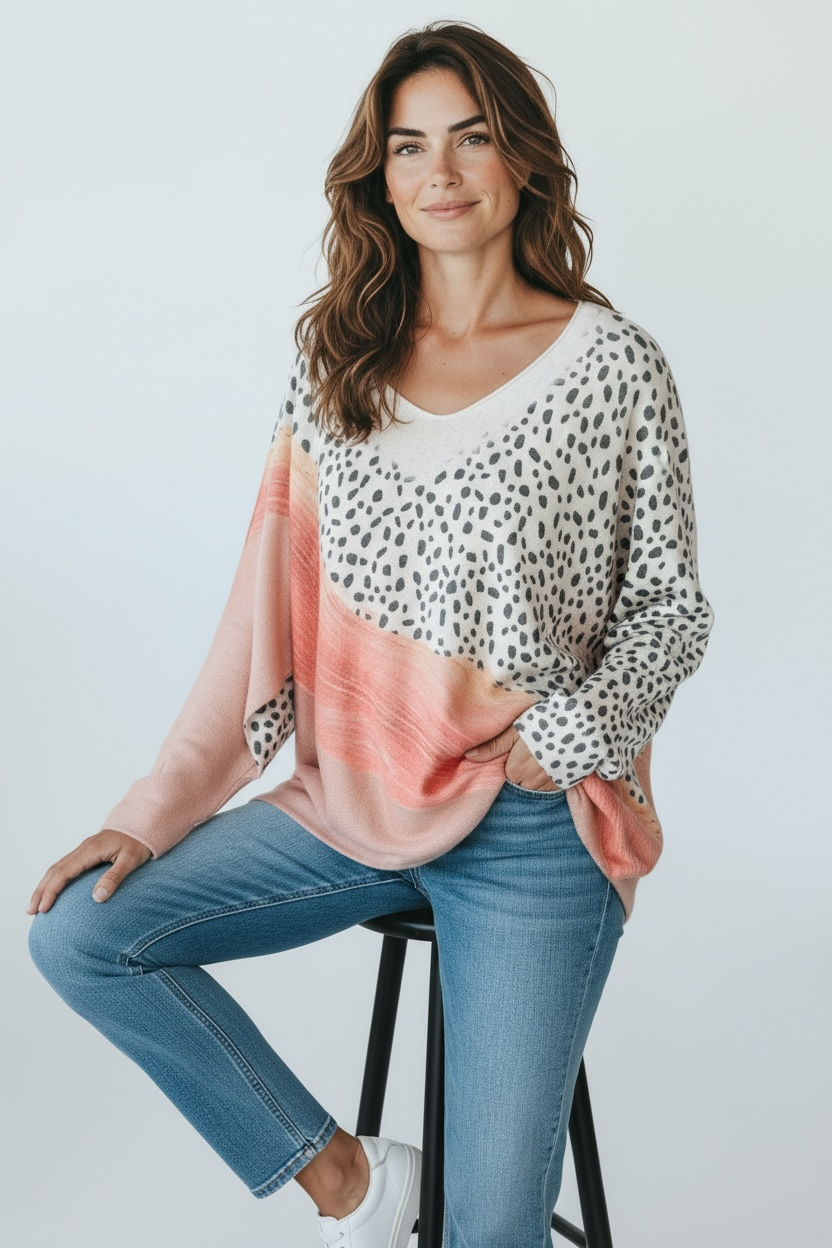 Vivid Dots Italian V-Neck Sweater-140 Sweaters-SORPRESA-Coastal Bloom Boutique, find the trendiest versions of the popular styles and looks Located in Indialantic, FL