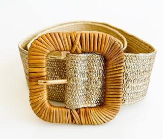 Rectangle Straw Buckle Belt - Gold-260 Other Accessories-ICCO ACCESSORIES-Coastal Bloom Boutique, find the trendiest versions of the popular styles and looks Located in Indialantic, FL
