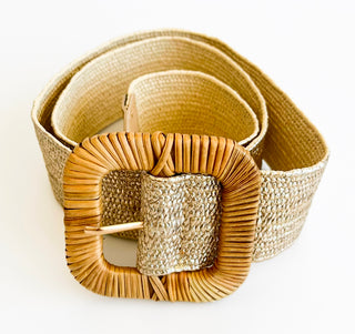 Rectangle Straw Buckle Belt - Gold-260 Other Accessories-ICCO ACCESSORIES-Coastal Bloom Boutique, find the trendiest versions of the popular styles and looks Located in Indialantic, FL