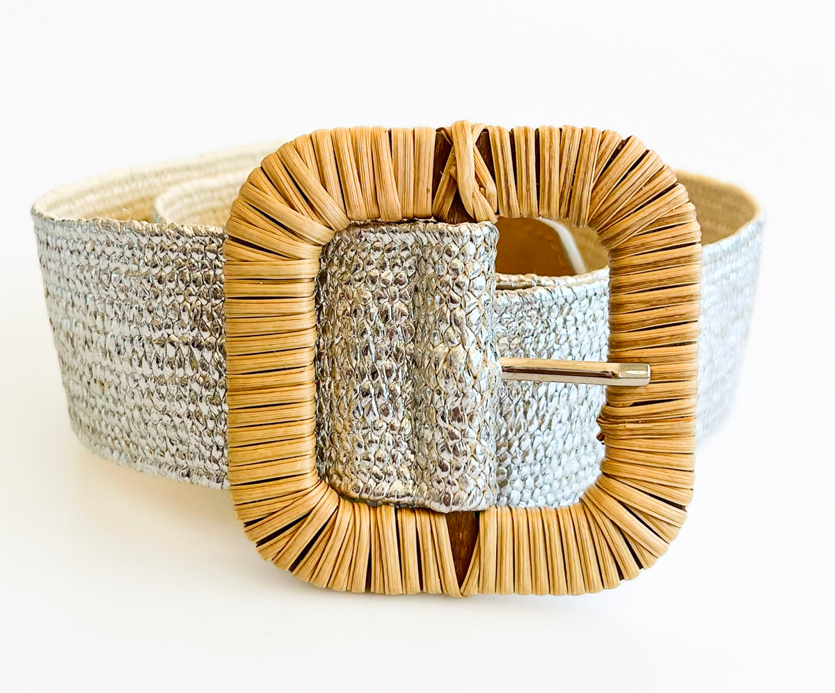 Rectangle Straw Buckle Belt - Silver-260 Other Accessories-ICCO ACCESSORIES-Coastal Bloom Boutique, find the trendiest versions of the popular styles and looks Located in Indialantic, FL