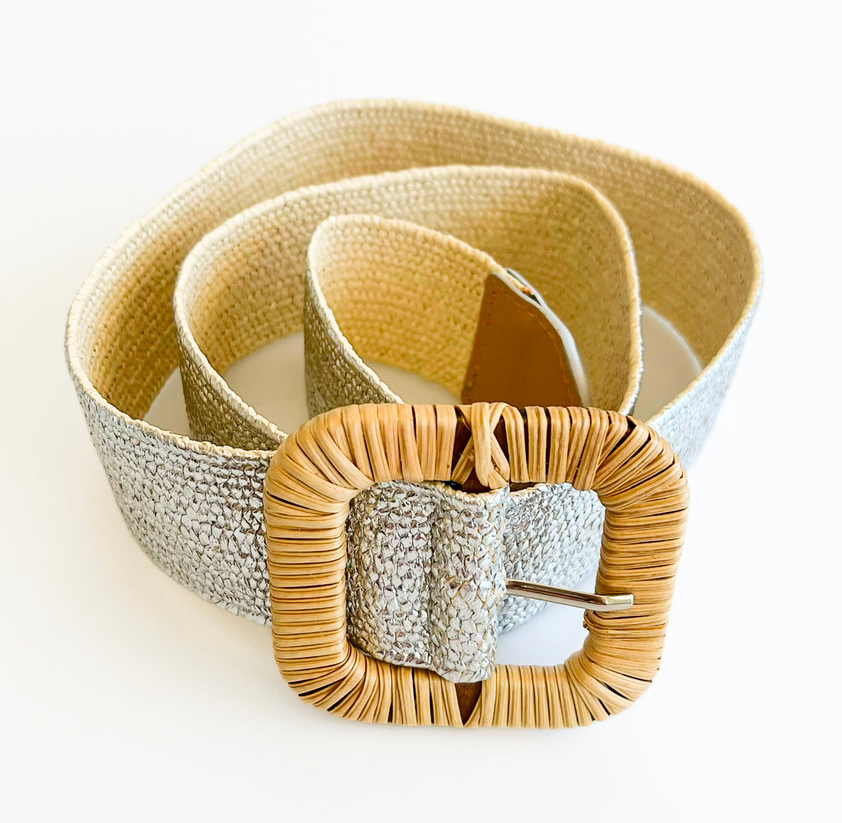 Rectangle Straw Buckle Belt - Silver-260 Other Accessories-ICCO ACCESSORIES-Coastal Bloom Boutique, find the trendiest versions of the popular styles and looks Located in Indialantic, FL