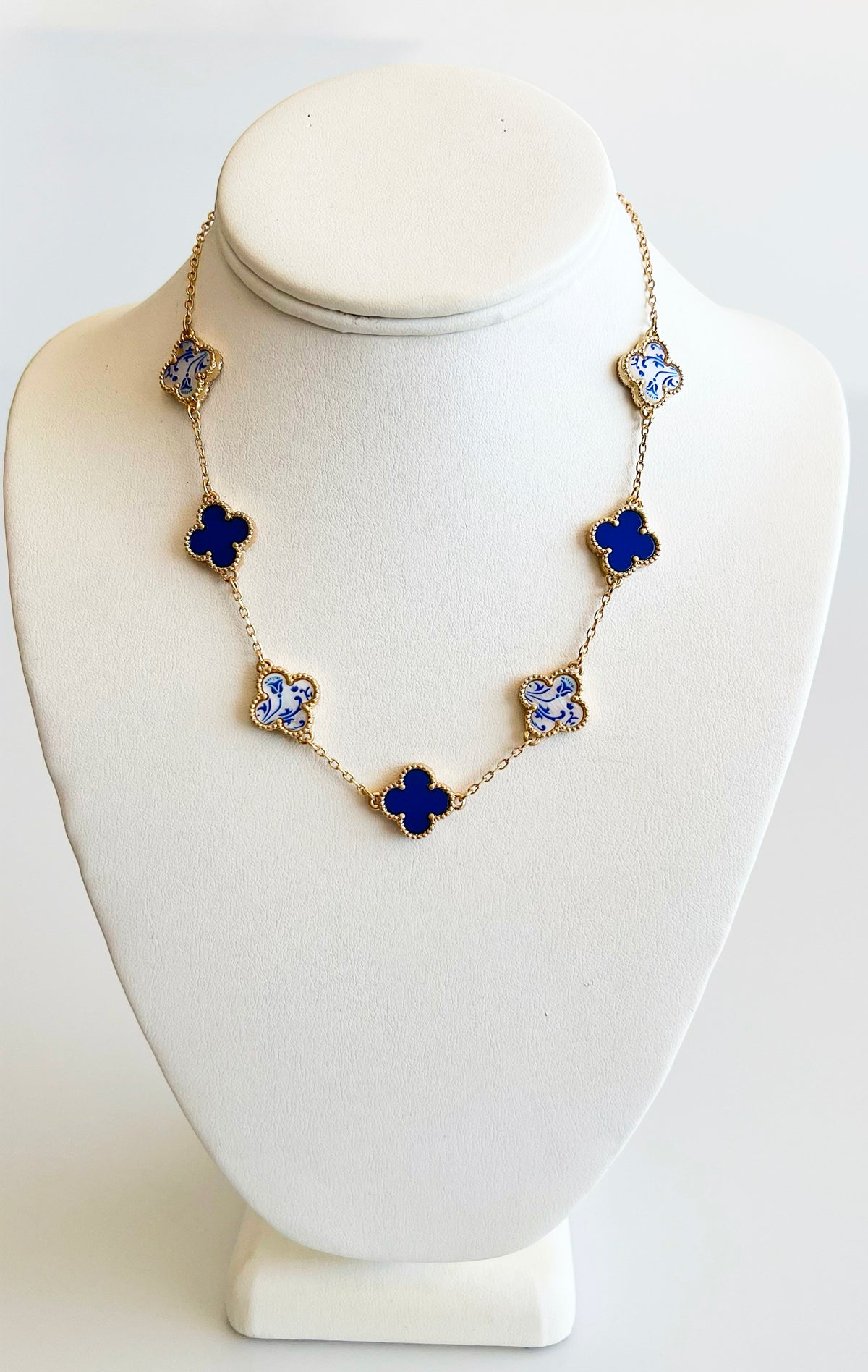Clover Station Necklace-Blue Gold-230 Jewelry-GS JEWELRY-Coastal Bloom Boutique, find the trendiest versions of the popular styles and looks Located in Indialantic, FL