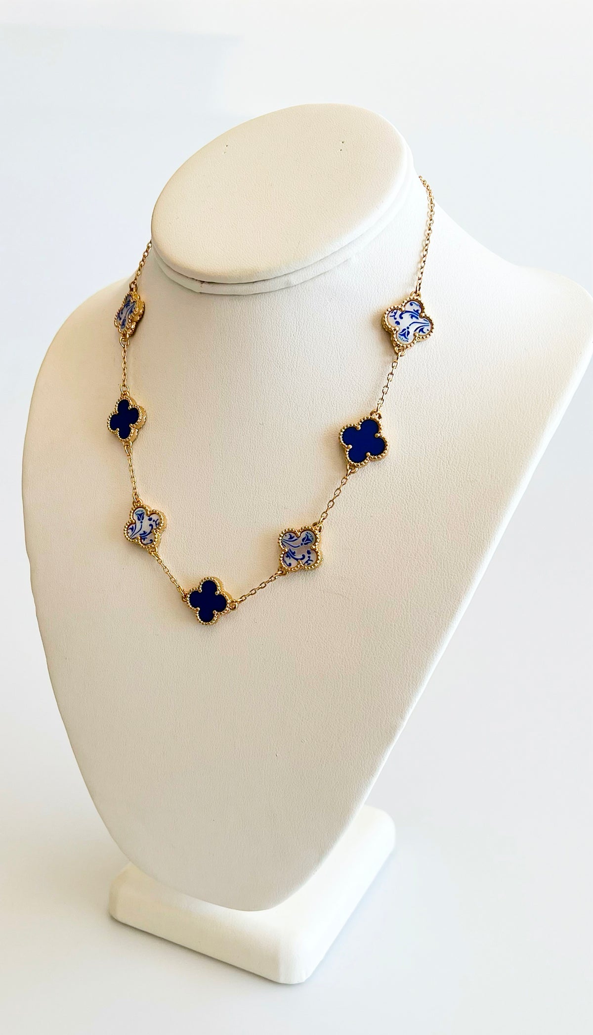 Clover Station Necklace-Blue Gold-230 Jewelry-GS JEWELRY-Coastal Bloom Boutique, find the trendiest versions of the popular styles and looks Located in Indialantic, FL