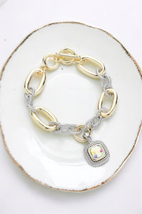 Two Tone Cable Twist Smooth Oval Bracelet - AB-230 Jewelry-NYW-Coastal Bloom Boutique, find the trendiest versions of the popular styles and looks Located in Indialantic, FL