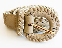 Braided Vegan Leather Belt - Khaki-260 Other Accessories-GS JEWELRY-Coastal Bloom Boutique, find the trendiest versions of the popular styles and looks Located in Indialantic, FL