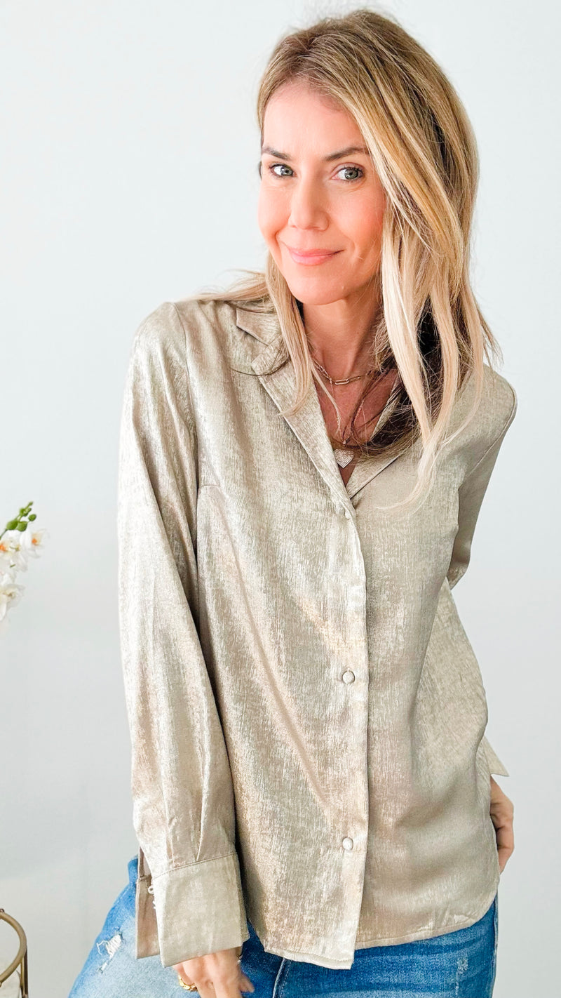 Shimmer Woven Button Down-130 Long Sleeve Tops-Edit By Nine-Coastal Bloom Boutique, find the trendiest versions of the popular styles and looks Located in Indialantic, FL