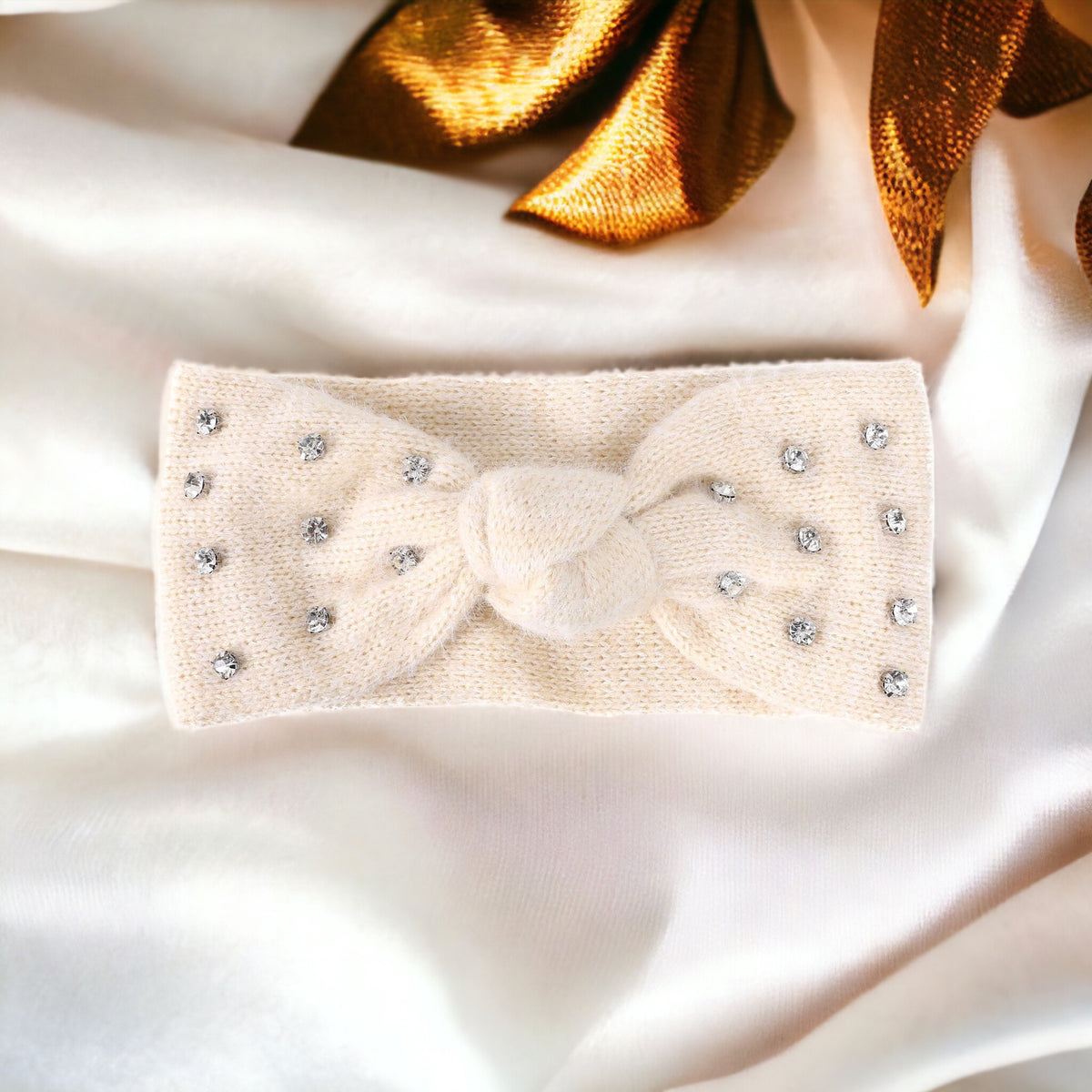 Angola Feel Rhinestone Bow Ear Warm Headband - Ivory-260 Other Accessories-FASHION FANTASIA-Coastal Bloom Boutique, find the trendiest versions of the popular styles and looks Located in Indialantic, FL