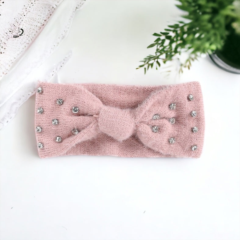 Angola Feel Rhinestone Bow Ear Warm Headband - Pink-260 Other Accessories-FASHION FANTASIA-Coastal Bloom Boutique, find the trendiest versions of the popular styles and looks Located in Indialantic, FL
