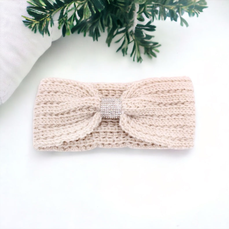 Knitted Bling Bow Crochet Twist Ear Warm Headband - Ivory-260 Other Accessories-FASHION FANTASIA-Coastal Bloom Boutique, find the trendiest versions of the popular styles and looks Located in Indialantic, FL