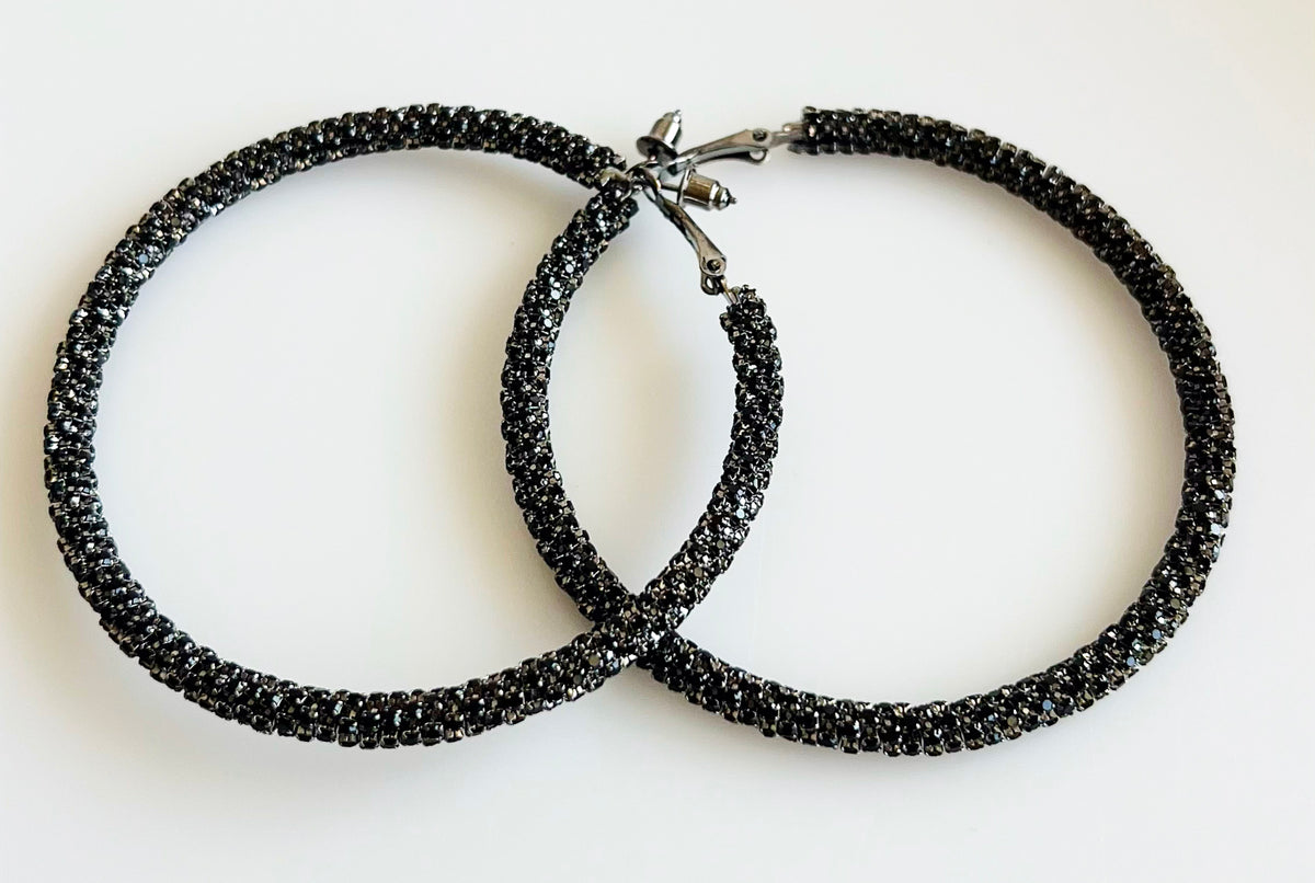 Embellished XL Hoop Earrings - Black-230 Jewelry-NYW-Coastal Bloom Boutique, find the trendiest versions of the popular styles and looks Located in Indialantic, FL