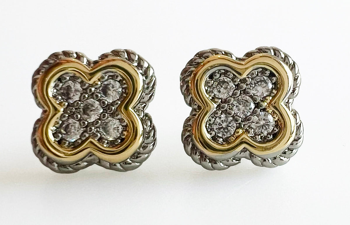 CZ Quatrefoil Stud Earring-230 Jewelry-NYW-Coastal Bloom Boutique, find the trendiest versions of the popular styles and looks Located in Indialantic, FL