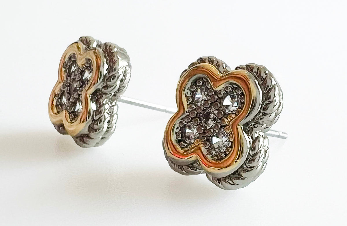 CZ Quatrefoil Stud Earring-230 Jewelry-NYW-Coastal Bloom Boutique, find the trendiest versions of the popular styles and looks Located in Indialantic, FL