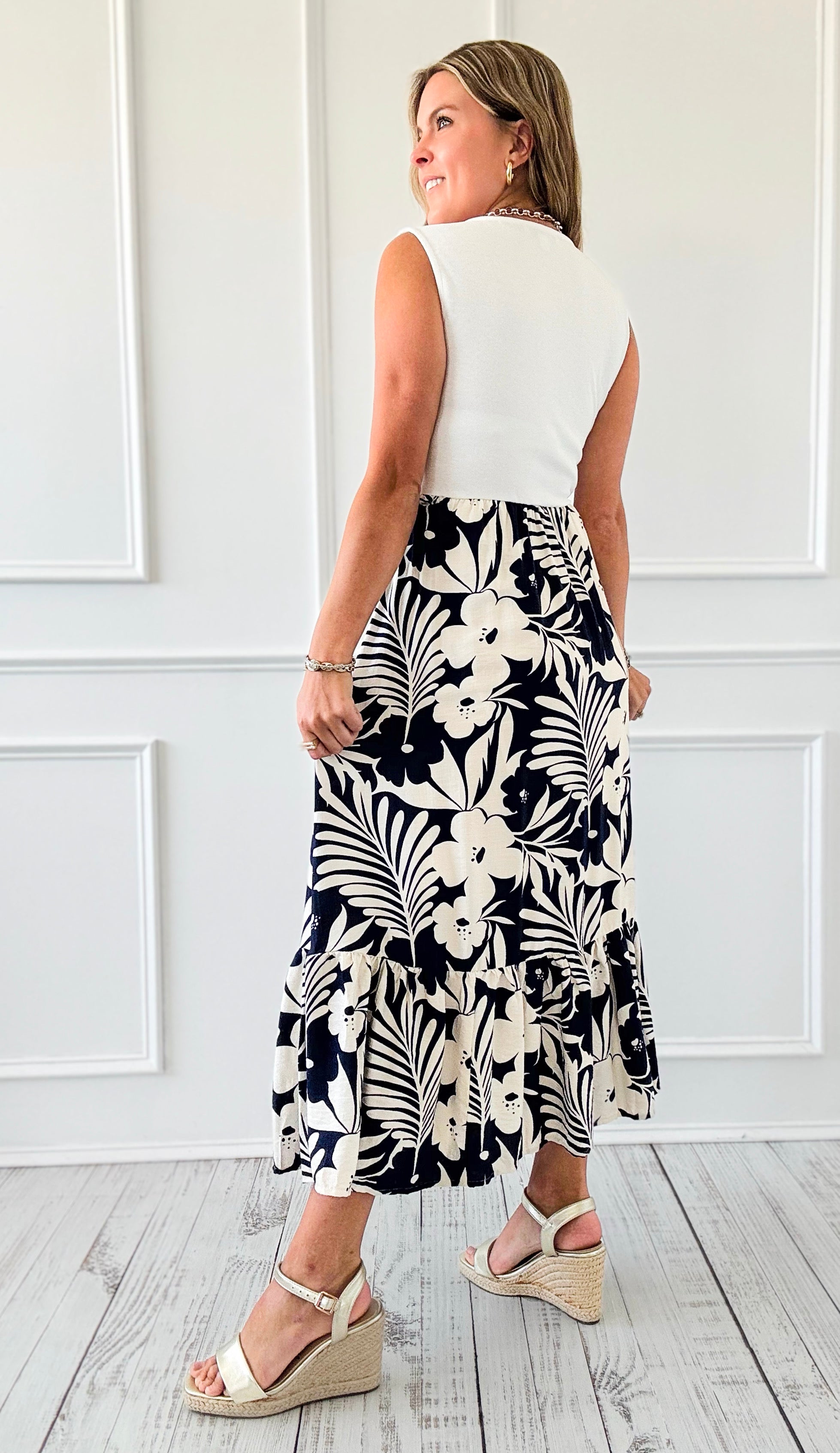 Palm Paradise Belted Midi Dress