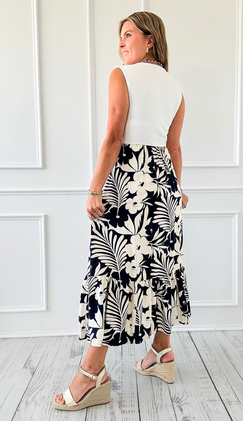 Palm Paradise Belted Midi Dress